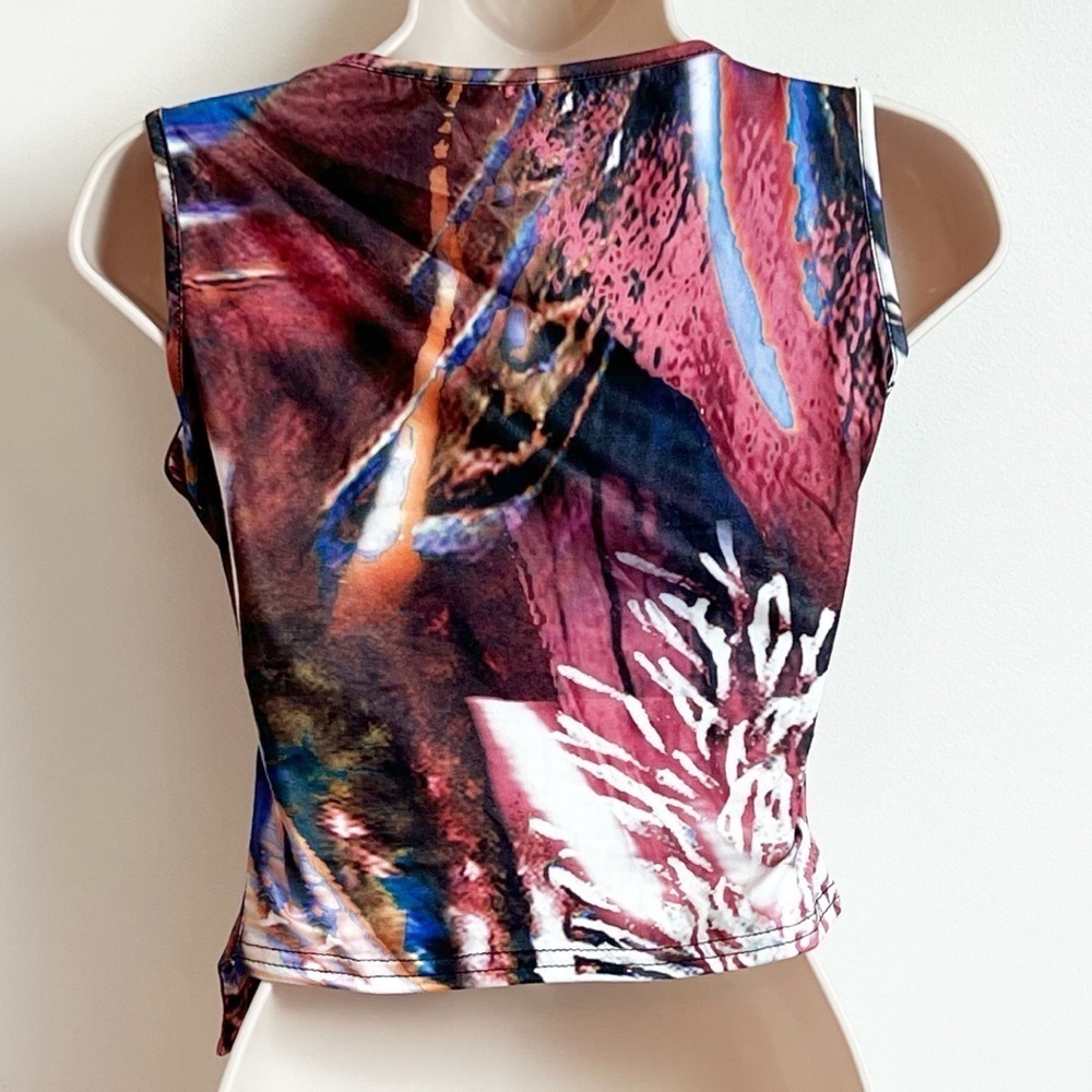 NWT Pretty Little Thing Cropped Asymmetrical Tank Top Colorful Size 6 Pullover - Picture 4 of 7